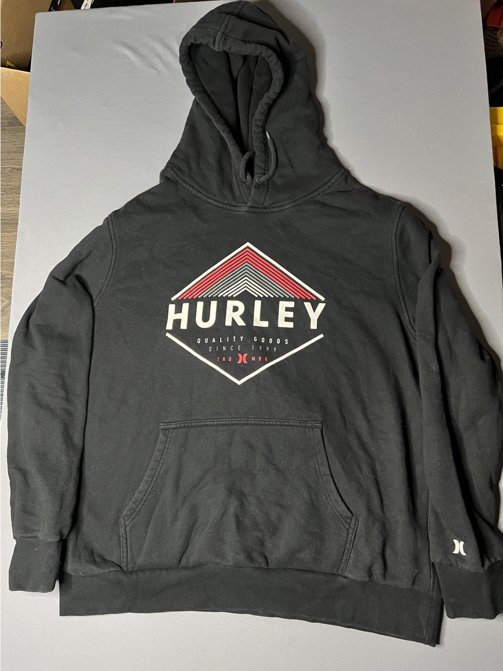 Hurley Black Hoodie with Red & White Geometric Chest Logo